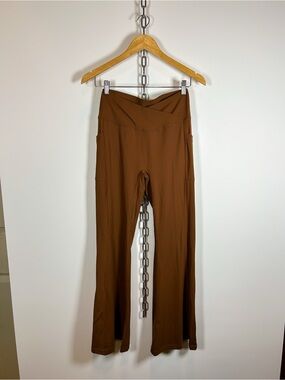 Chocolate Brown Flare Pants Crossover Waist w/ Pockets